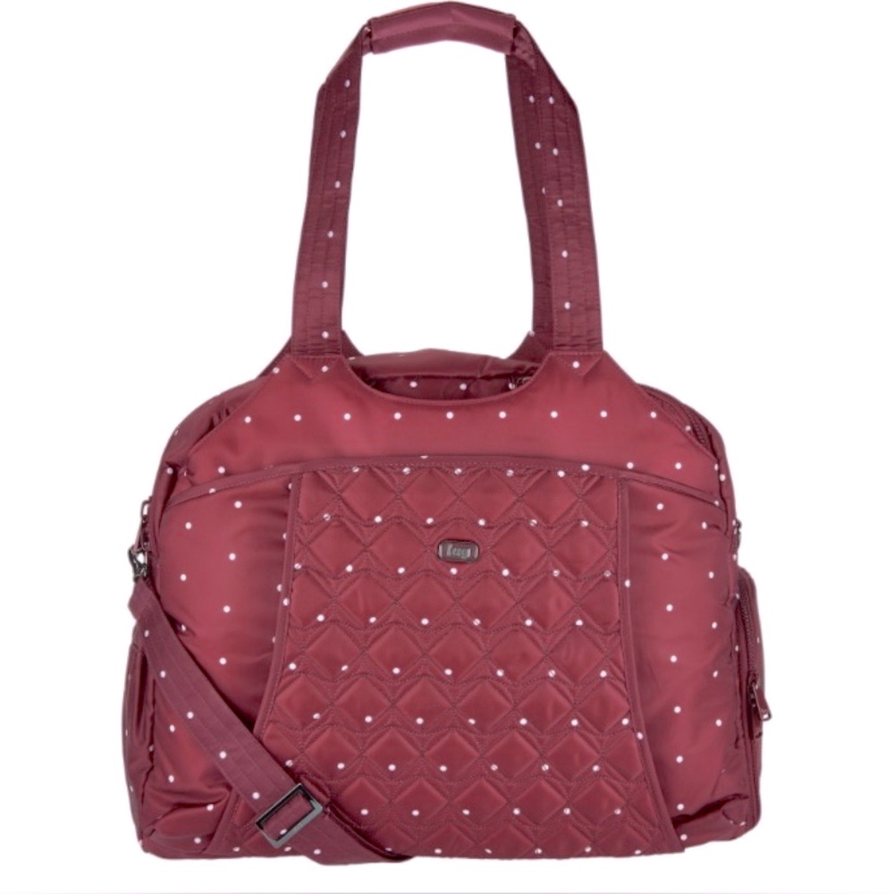 Lug Pontoon Weekender Carry On Luggage Travel Bag Burgundy/White Nwot